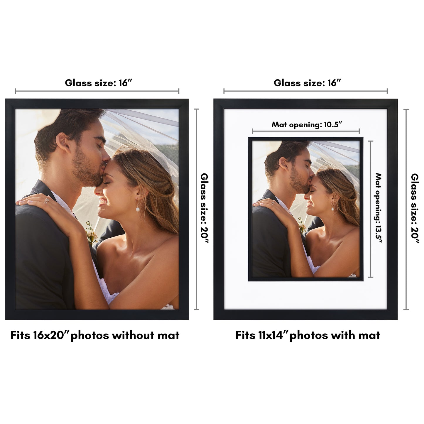 16x20 | Veranda Picture Frame | Fillet Accent | Acrylic Glazing | White Mat Fits 11x14 - Americanflat