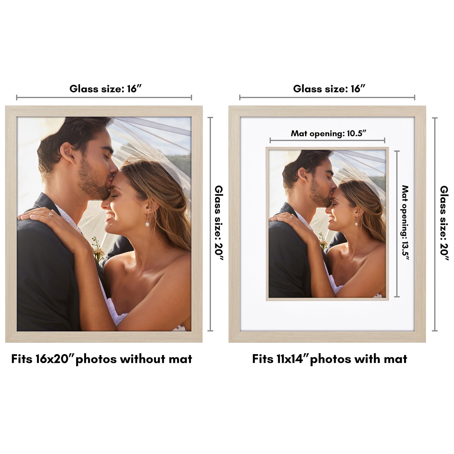 16x20 | Veranda Picture Frame | Fillet Accent | Acrylic Glazing | White Mat Fits 11x14 - Americanflat