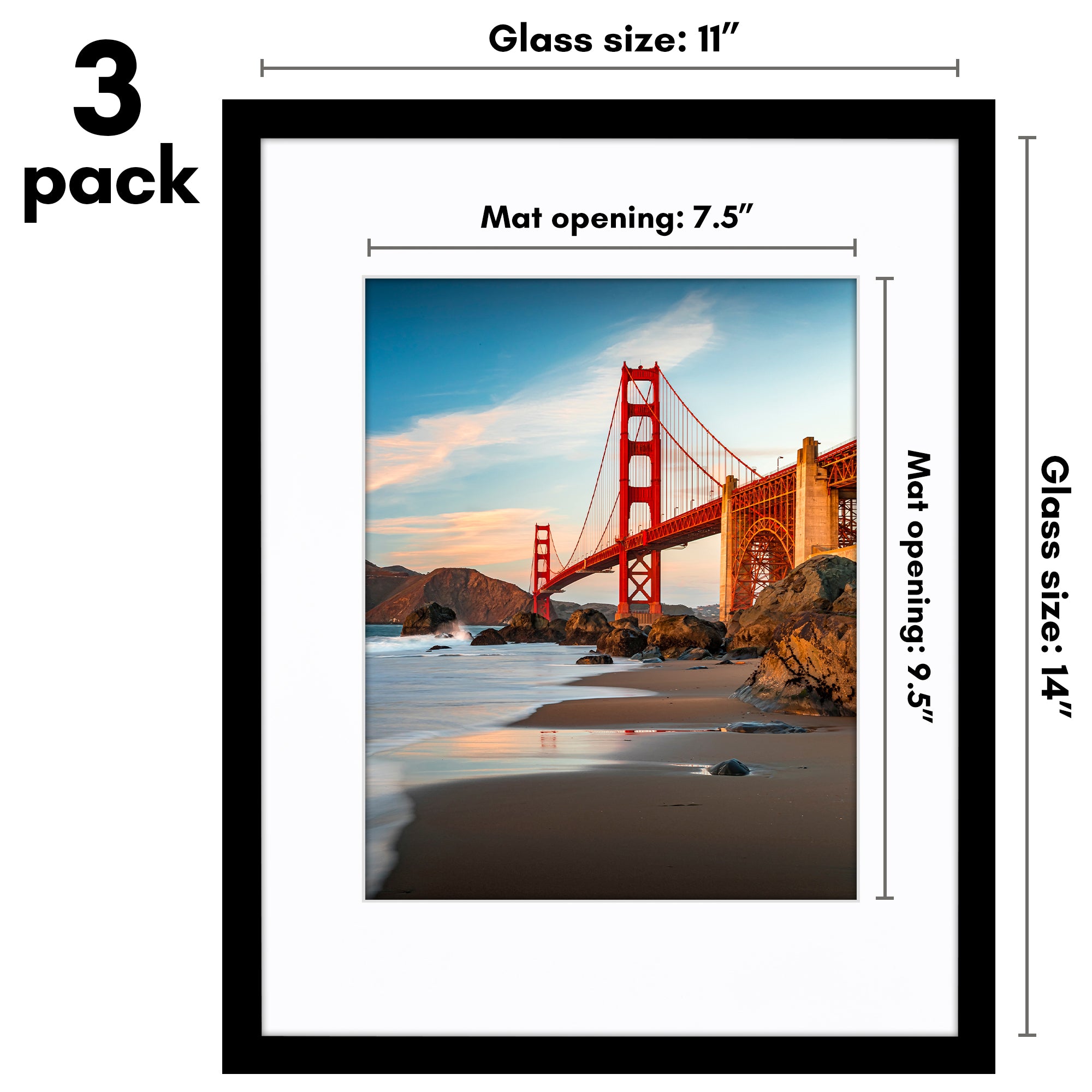 Americanflat | Black Picture Frames | Shatter-Resistant Glass | 3 Pack
