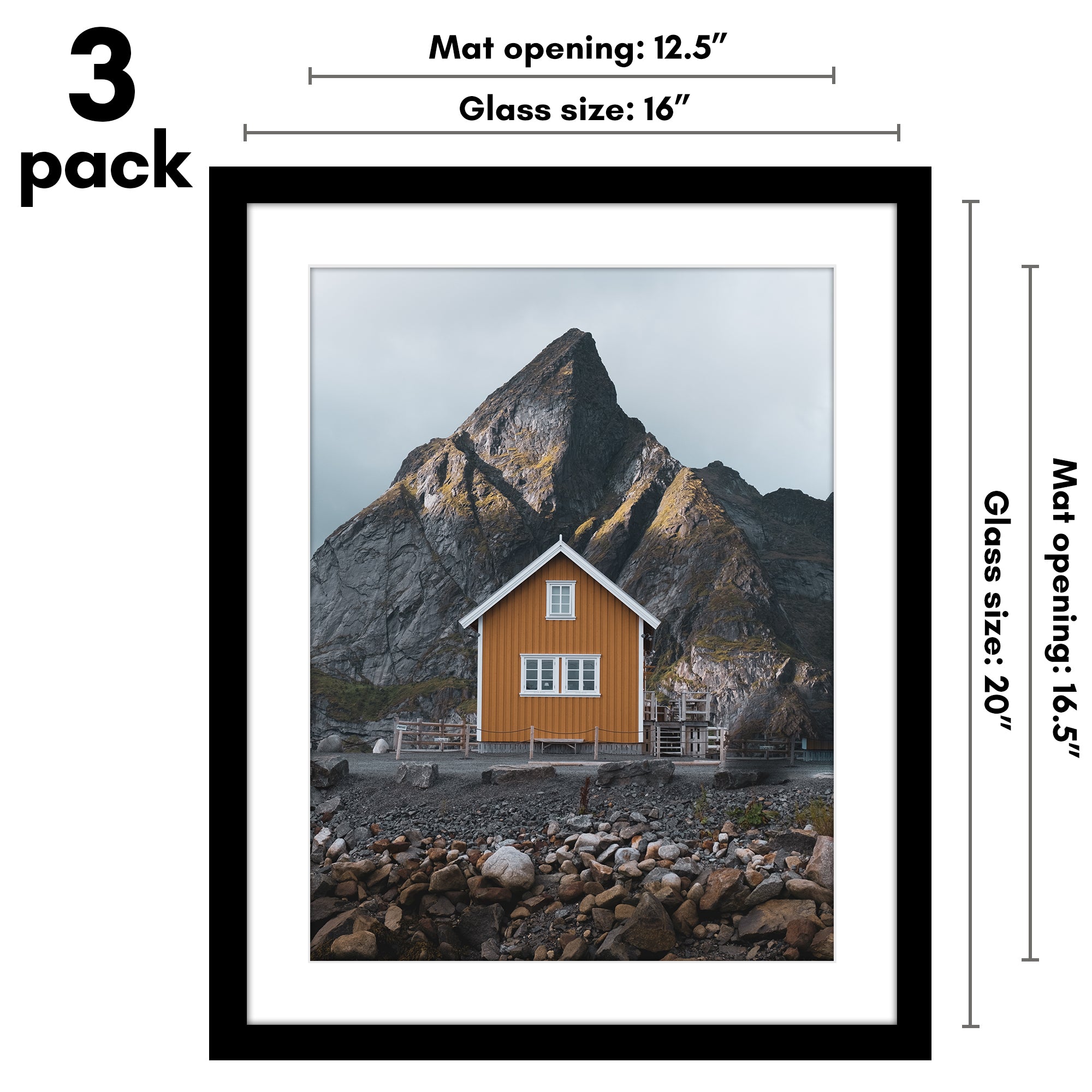 Americanflat | Black Picture Frames | Shatter-Resistant Glass | 3 Pack
