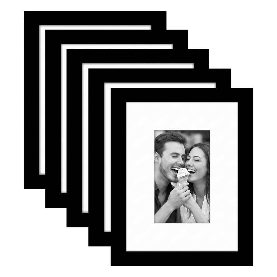 Five stacked black Galleria frames with wide white mats, holding a photo of shared ice cream 