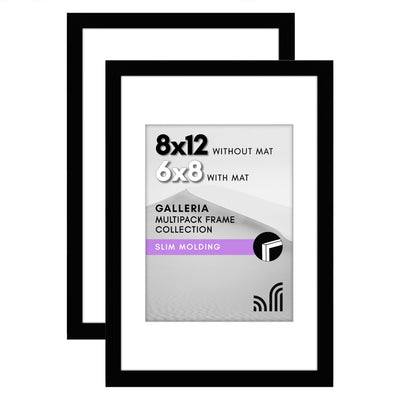 Galleria Matted Picture Frame — 8x12 with 6x8 mat / Black / 2 Pack