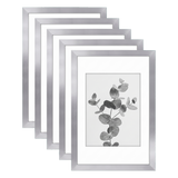 Five stacked silver Galleria frames with white mats, holding a photo of eucalyptus stems 