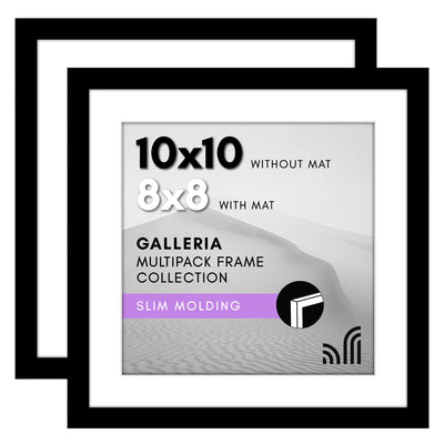 Galleria Matted Picture Frame — 10x10 with 8x8 mat / Black / 2 Pack