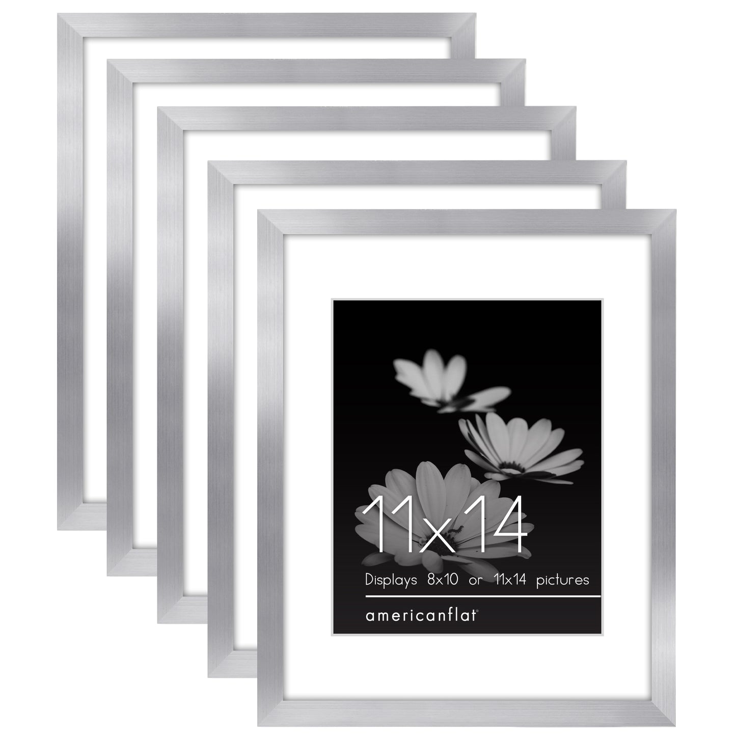 11x14 Picture Frame with Polished Plexiglass - Set of 5 - Use as 8x10 Frame with Mat or 11x14 Frame Without Mat