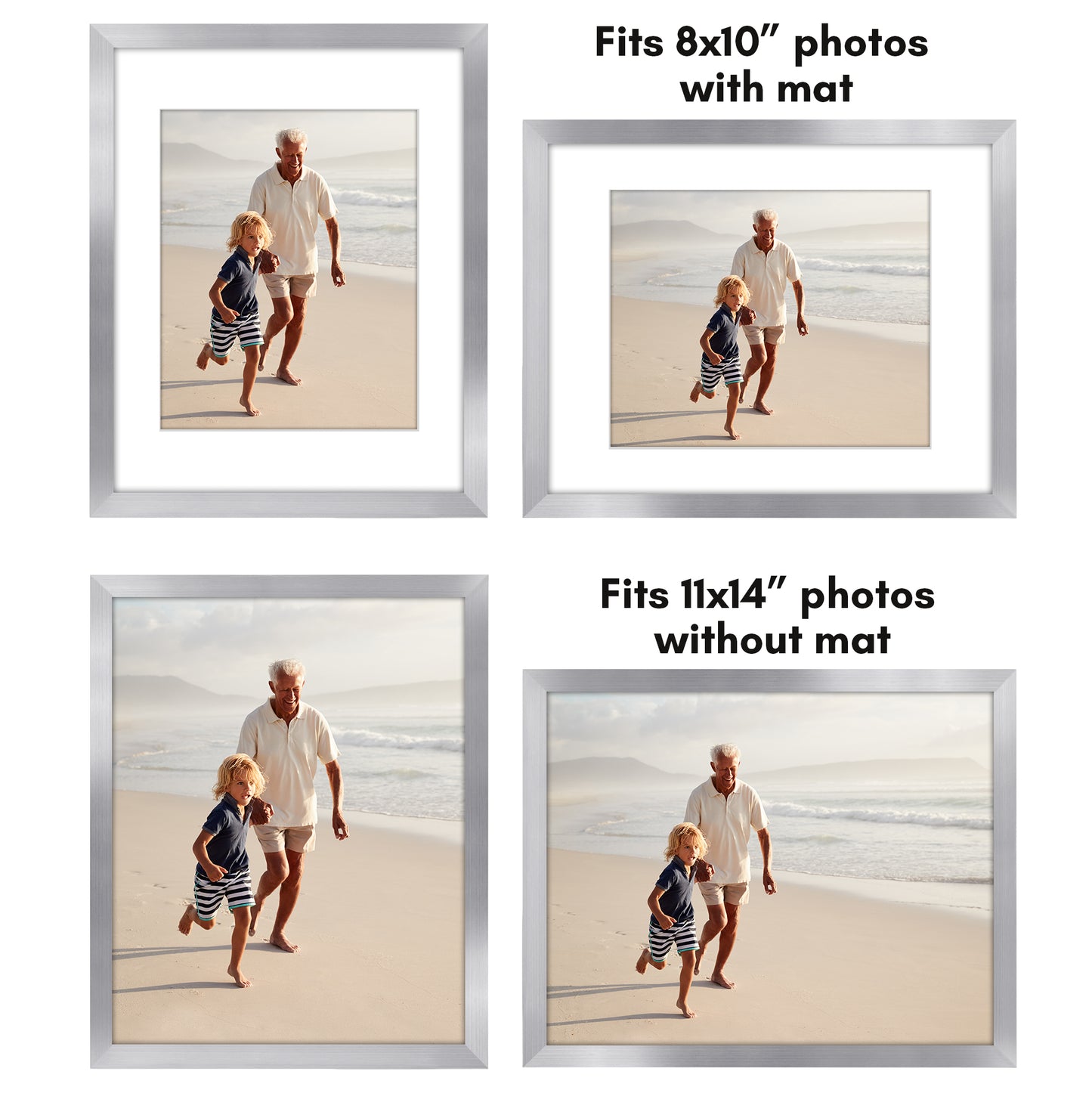 11x14 Picture Frame with Polished Plexiglass - Set of 5 - Use as 8x10 Frame with Mat or 11x14 Frame Without Mat