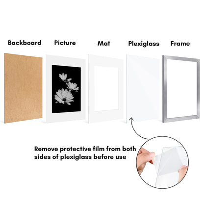 11x14 Picture Frame with Polished Plexiglass - Set of 5 - Use as 8x10 Frame with Mat or 11x14 Frame Without Mat