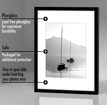 Americanflat | 12x16 Picture Frame with Polished Plexiglass - Set of 5 | Use as 8.5x11 Frame with Mat or Display 12x16 Photo Without Mat | Galleria Collection | Picture Frames for Wall Display | Black