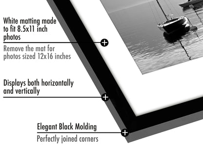 Americanflat | 12x16 Picture Frame with Polished Plexiglass - Set of 5 | Use as 8.5x11 Frame with Mat or Display 12x16 Photo Without Mat | Galleria Collection | Picture Frames for Wall Display | Black