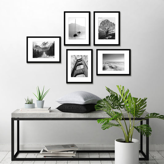 Americanflat | 12x16 Picture Frame with Polished Plexiglass - Set of 5 | Use as 8.5x11 Frame with Mat or Display 12x16 Photo Without Mat | Galleria Collection | Picture Frames for Wall Display | Black