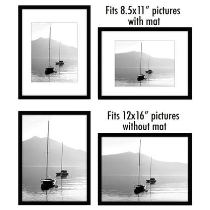 Americanflat | 12x16 Picture Frame with Polished Plexiglass - Set of 5 | Use as 8.5x11 Frame with Mat or Display 12x16 Photo Without Mat | Galleria Collection | Picture Frames for Wall Display | Black