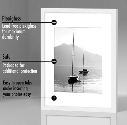 Americanflat | 12x16 Picture Frame with Polished Plexiglass | Set of 5 | Use as 8.5x11 Frame with Mat or Display 12x16 Photo Without Mat | Galleria Collection | Picture Frames for Wall Display | White