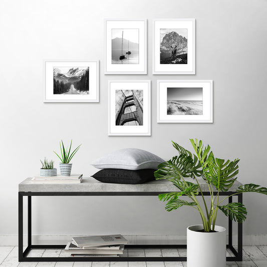 Americanflat | 12x16 Picture Frame with Polished Plexiglass | Set of 5 | Use as 8.5x11 Frame with Mat or Display 12x16 Photo Without Mat | Galleria Collection | Picture Frames for Wall Display | White