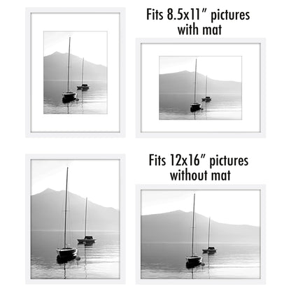 Americanflat | 12x16 Picture Frame with Polished Plexiglass | Set of 5 | Use as 8.5x11 Frame with Mat or Display 12x16 Photo Without Mat | Galleria Collection | Picture Frames for Wall Display | White