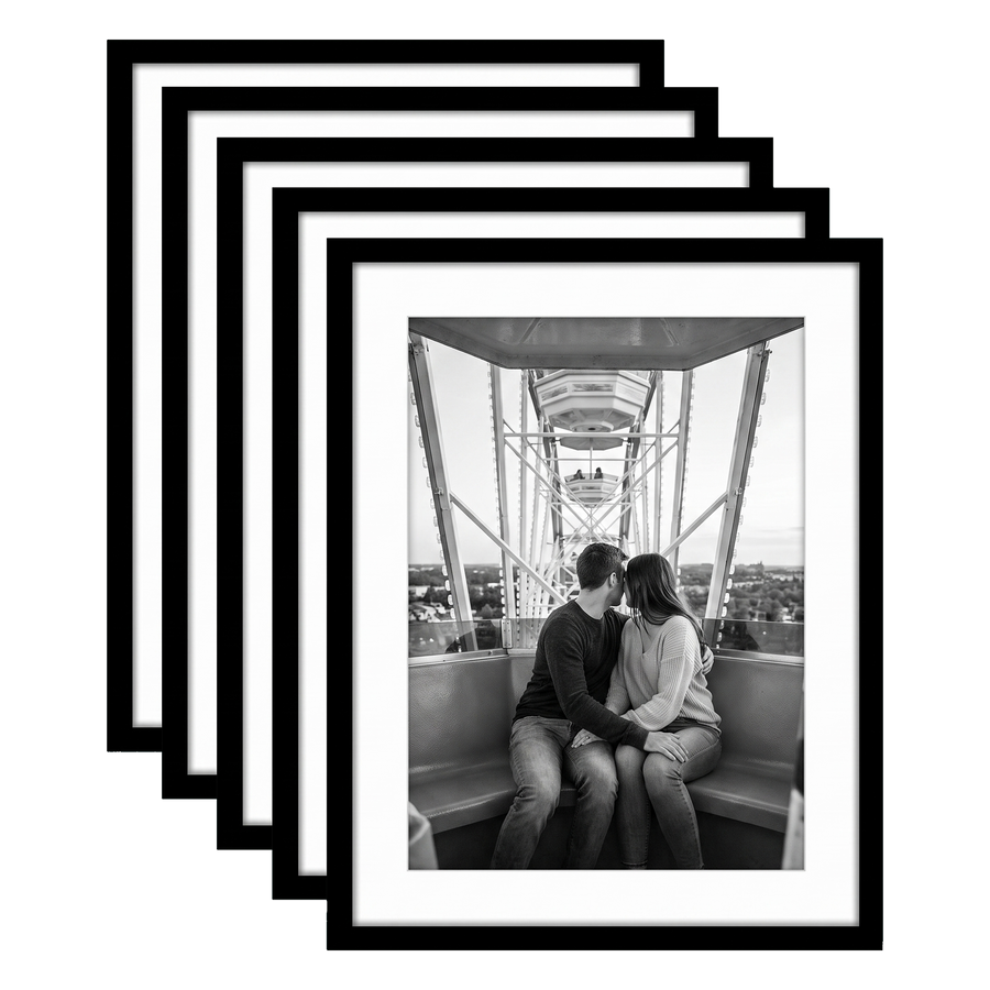 Five stacked black Galleria frames, 13x17, with 10x14 white mats, holding a photo of a couple on a Ferris wheel 