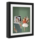 Black 11x14 shadow box, white mat opening to 9x12, a wedding photo and dried flowers 