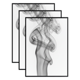 Three stacked black 18x24 Fusion frames all holding the same swirling smoke photo 