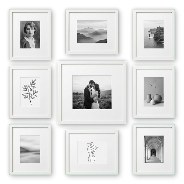 Streamline Matted Grand Gallery — White · 9 Frames