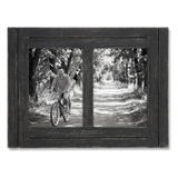 Black distressed 5x7 Hampton frame, two openings holding a couple cycling on a leafy lane 
