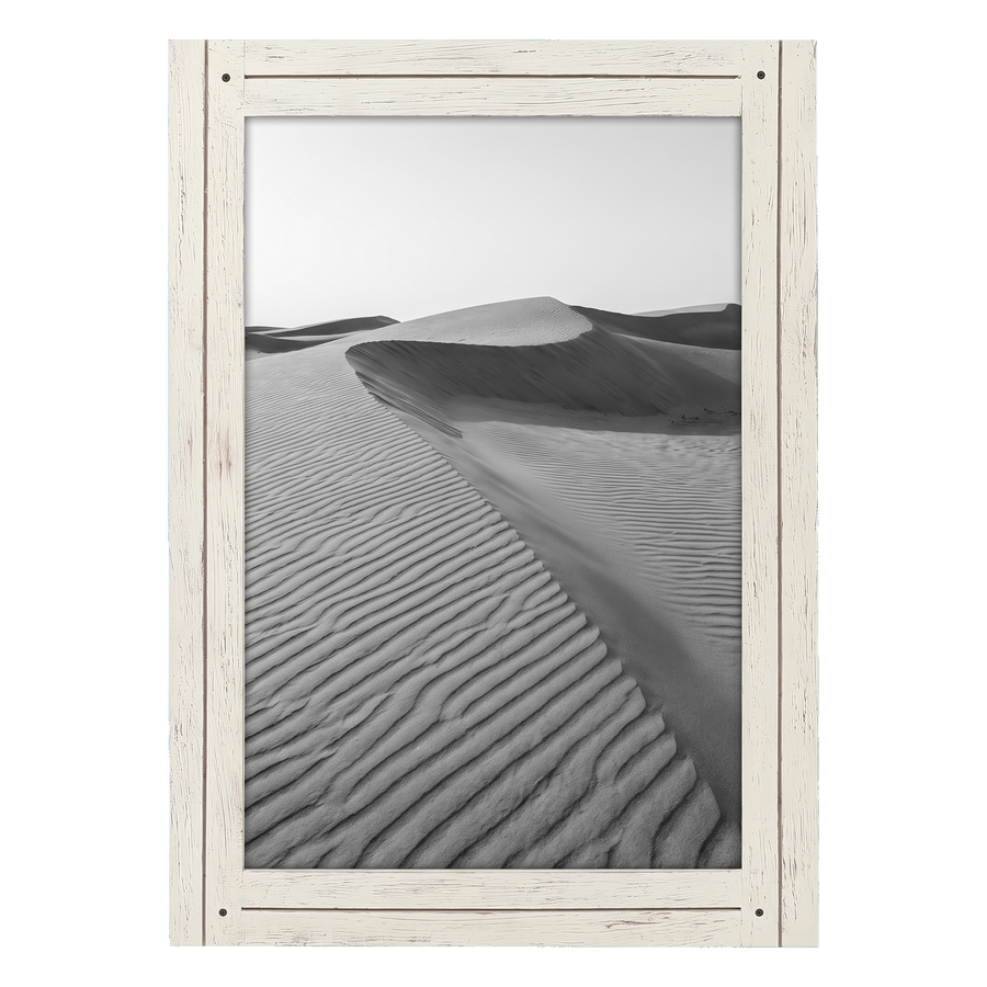 White distressed 12x18 Hampton frame, a rippled sand dune ridge 