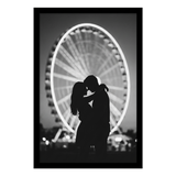 Black Epic poster frame, 14x22, no mat, holding a black-and-white photo of a couple against a Ferris wheel 