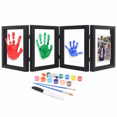 DIY Family Handprint Kit — Hinged Tabletop - 4 Panels with Photo