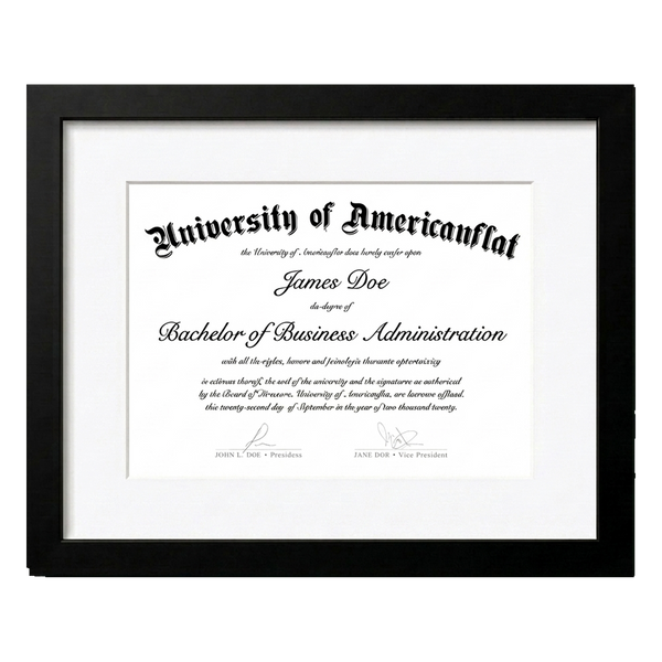 Black frame white mat white document on transparent