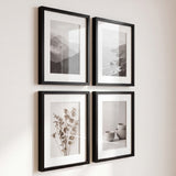 Angled view of the four-frame Galleria square showing the slim black moulding and white mats