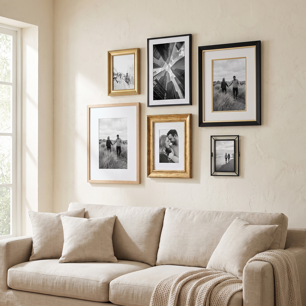 Portrait Gallery Wall — Black & Gold · 7 Frames