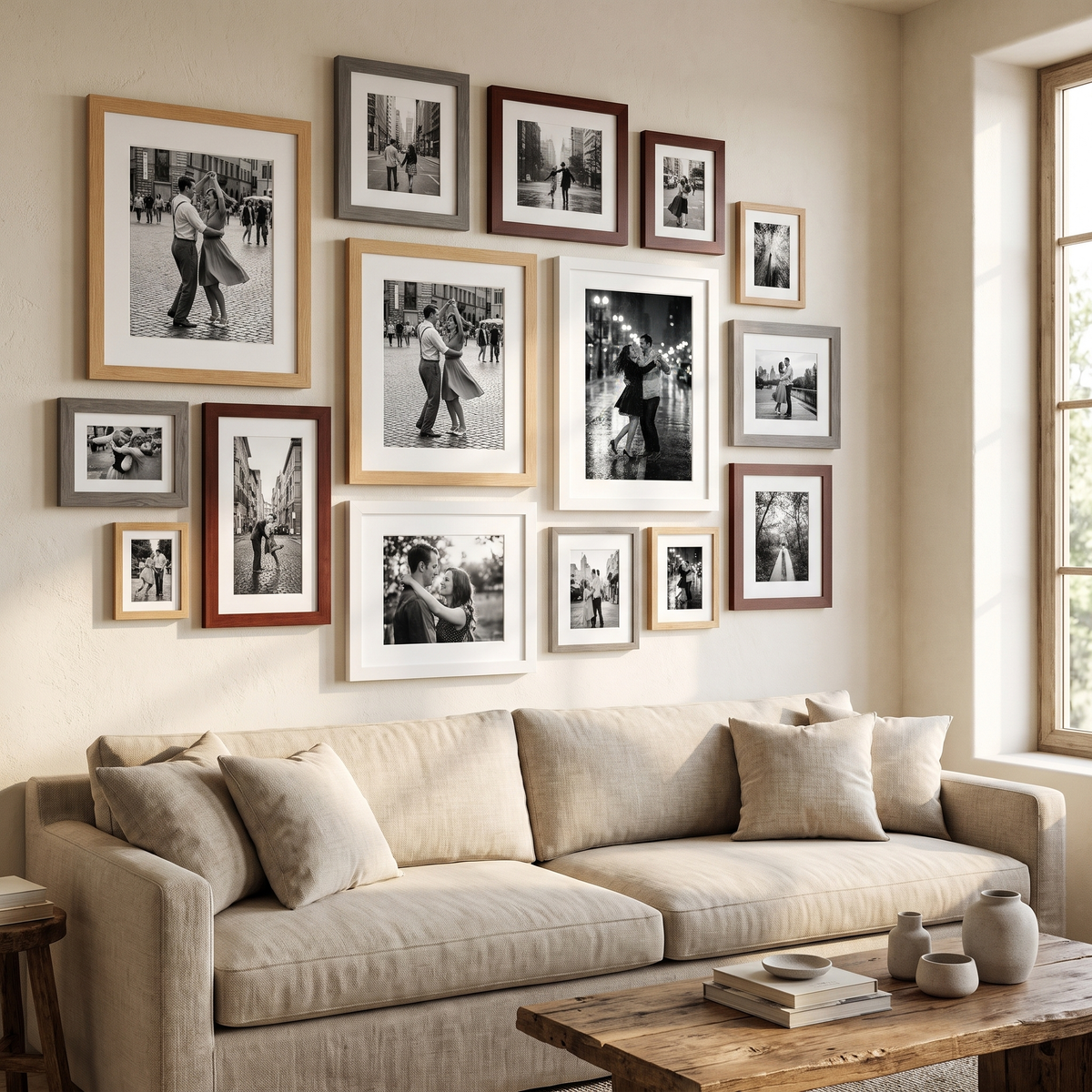 Grand Gallery Wall — Warm Oak & Wood · 13 Frames