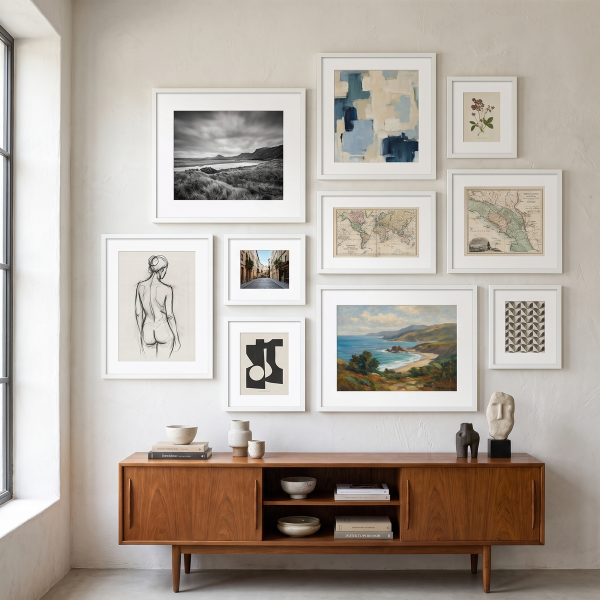 Streamline Matted Grand Gallery — White · 9 Frames