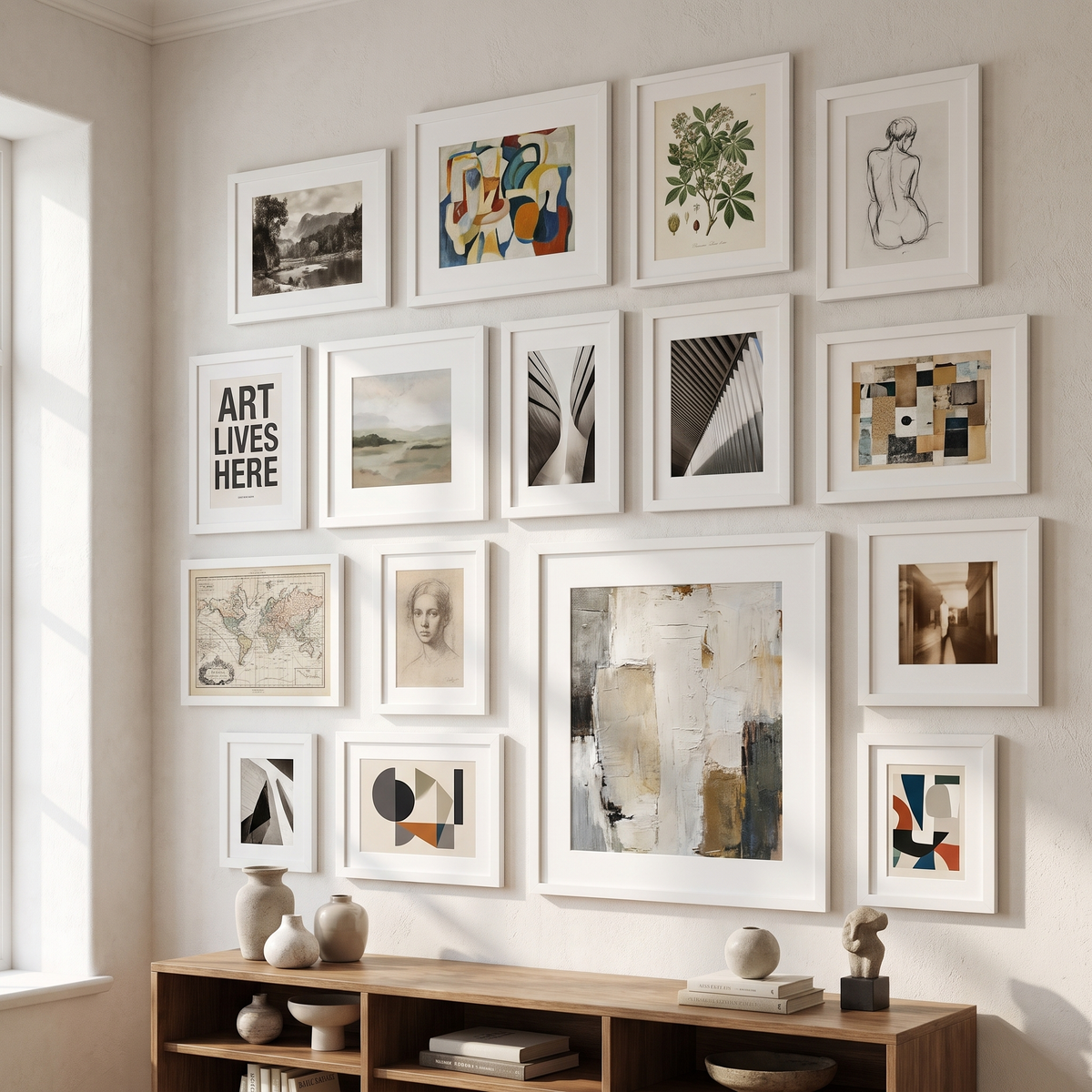 Grand Matted Gallery — White · 15 Frames
