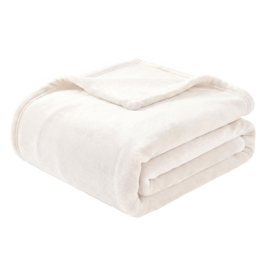Folded beige blanket on a white background 