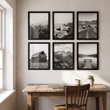 The six-frame grid above a desk in a home office 