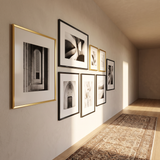The seven-frame metallic mix seen down a hallway at an angle 