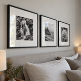 Wide Mat Trio 20x20 — Black · 3 Frames — angled view showing frame depth and glass