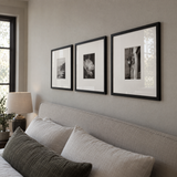 Wide Mat Trio 14x14 — Black · 3 Frames — angled view showing frame depth and glass