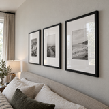 Wide Mat Trio 16x20 — Black · 3 Frames — angled view showing frame depth and glass