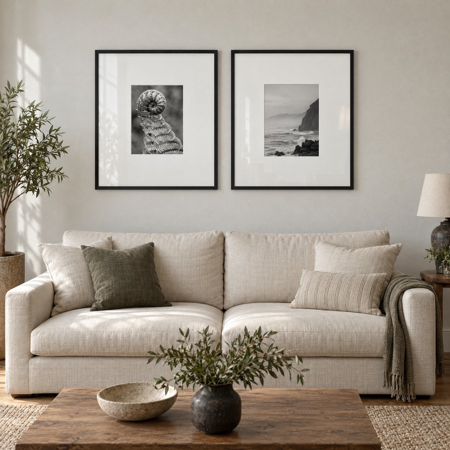Wide Mat Pair 24x30 — Black · 2 Frames — styled on the wall