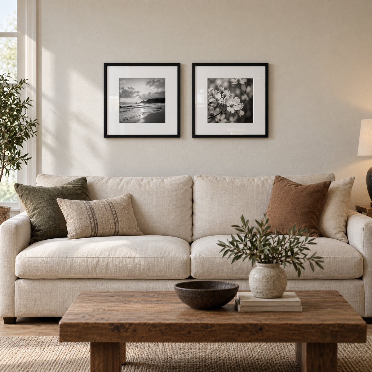 Wide Mat Pair 18x18 — Black · 2 Frames — styled on the wall
