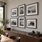 Stair-Step Sofa Gallery — Black · 6 Frames — angled view showing frame depth and glass