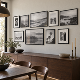 Mixed-Size Sofa Gallery — Black · 9 Frames — angled view showing frame depth and glass