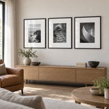 Wide Mat Trio 24x30 — Black · 3 Frames — styled in a bright living room