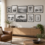 Anchored Sofa Gallery — Black · 9 Frames — styled in a bright living room