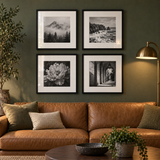 Wide Mat Quad 20x20 — Black · 4 Frames — styled in a warm evening room