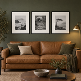 Wide Mat Trio 24x30 — Black · 3 Frames — styled in a warm evening room