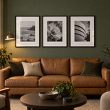 Wide Mat Trio 20x26 — Black · 3 Frames — styled in a warm evening room