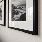 Wide Mat Trio 20x20 — Black · 3 Frames — close-up of moulding, mat and glass