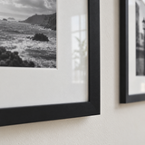 Wide Mat Trio 18x18 — Black · 3 Frames — close-up of moulding, mat and glass