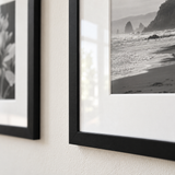 Wide Mat Trio 16x20 — Black · 3 Frames — close-up of moulding, mat and glass